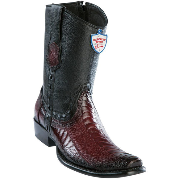 Wild-West-Boots-Mens-Genuine-Leather-Ostrich-Leg-Dubai-Toe-Short-Boots-Color-Faded-Burgundy