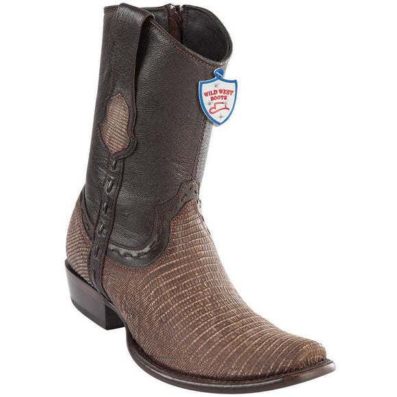 Wild-West-Boots-Mens-Genuine-Leather-Lizard-Skin-Dubai-Toe-Short-Boots-Color-Sanded-Brown