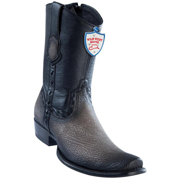 Wild-West-Boots-Mens-Genuine-Leather-Shark-Skin-Dubai-Toe-Short-Boots-Color-Faded-Grey