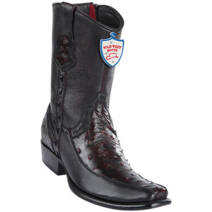 Wild-West-Boots-Mens-Genuine-Leather-Ostrich-and-Deer-Dubai-Toe-Short-Boots-Color-Black-Cherry