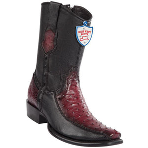 Wild-West-Boots-Mens-Genuine-Leather-Ostrich-and-Deer-Dubai-Toe-Short-Boots-Color-Faded-Burgundy