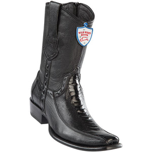 Wild-West-Boots-Mens-Genuine-Leather-Ostrich-Leg-and-Deer-Dubai-Toe-Short-Boots-Color-Black
