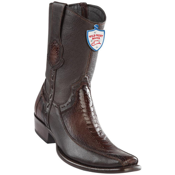 Wild-West-Boots-Mens-Genuine-Leather-Ostrich-Leg-and-Deer-Dubai-Toe-Short-Boots-Color-Faded-Brown