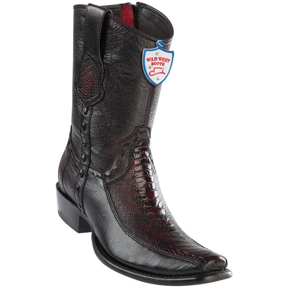 Wild-West-Boots-Mens-Genuine-Leather-Ostrich-Leg-and-Deer-Dubai-Toe-Short-Boots-Color-Black-Cherry
