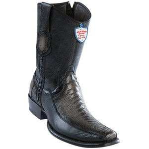 Wild-West-Boots-Mens-Genuine-Leather-Ostrich-Leg-and-Deer-Dubai-Toe-Short-Boots-Color-Faded-Grey