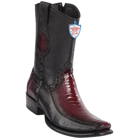 Wild-West-Boots-Mens-Genuine-Leather-Ostrich-Leg-and-Deer-Dubai-Toe-Short-Boots-Color-Faded-Burgundy