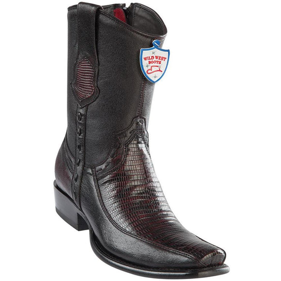 Wild-West-Boots-Mens-Genuine-Leather-Lizard-and-Deer-Dubai-Toe-Short-Boots-Color-Black-Cherry
