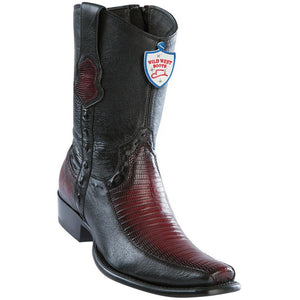 Wild-West-Boots-Mens-Genuine-Leather-Lizard-and-Deer-Dubai-Toe-Short-Boots-Color-Faded-Burgundy