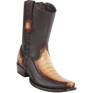 Wild-West-Boots-Mens-Genuine-Leather-Caiman-Belly-and-Deer-Dubai-Toe-Short-Boots-Color-Faded-Oryx