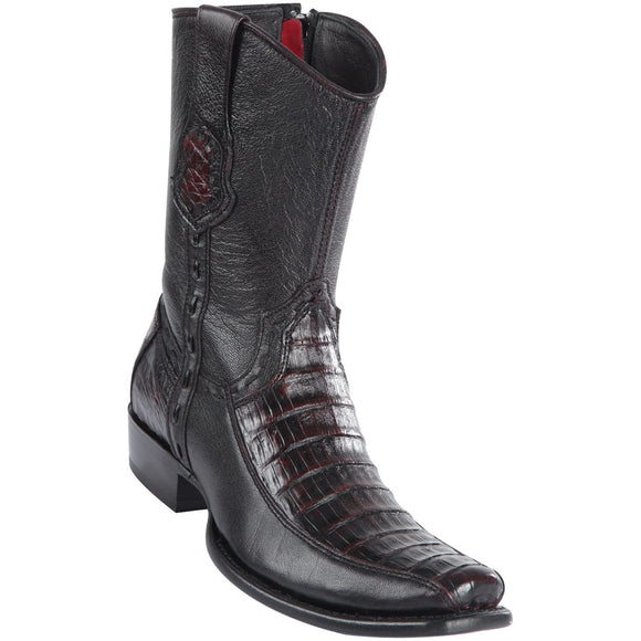 Wild-West-Boots-Mens-Genuine-Leather-Caiman-Belly-and-Deer-Dubai-Toe-Short-Boots-Color-Black-Cherry