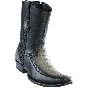 Wild-West-Boots-Mens-Genuine-Leather-Caiman-Belly-and-Deer-Dubai-Toe-Short-Boots-Color-Faded-Grey