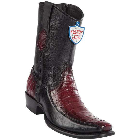 Wild-West-Boots-Mens-Genuine-Leather-Caiman-Belly-and-Deer-Dubai-Toe-Short-Boots-Color-Faded-Burgundy