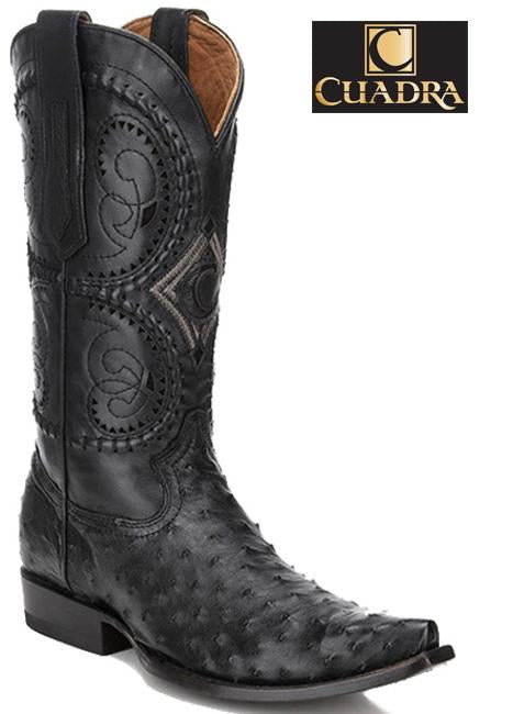 Men's CUADRA Boots Ostrich Black Snip Toe - 2B41A1