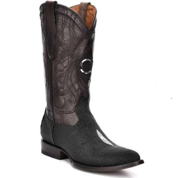 Cuadra Men's Stingray R-Toe Cowboy Boots - Black