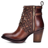 Womens CUADRA Laser Floral Cut Bovine Leather Ankle Bootie Honey