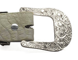 RRango Unisex Silver Tone 4 White Stones Design Ostrich Custom Belt