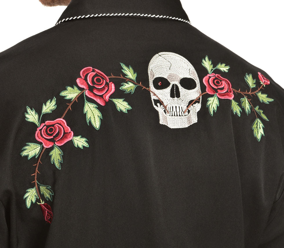 Vintage shops scully western rockabilly punk skull roses embroidered dress shirt