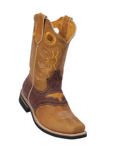 Potro-Rebelde-Womens-Grasso-and-Crazy-Leather-Honey/Chocolate-Rodeo-Toe-Western-Boot