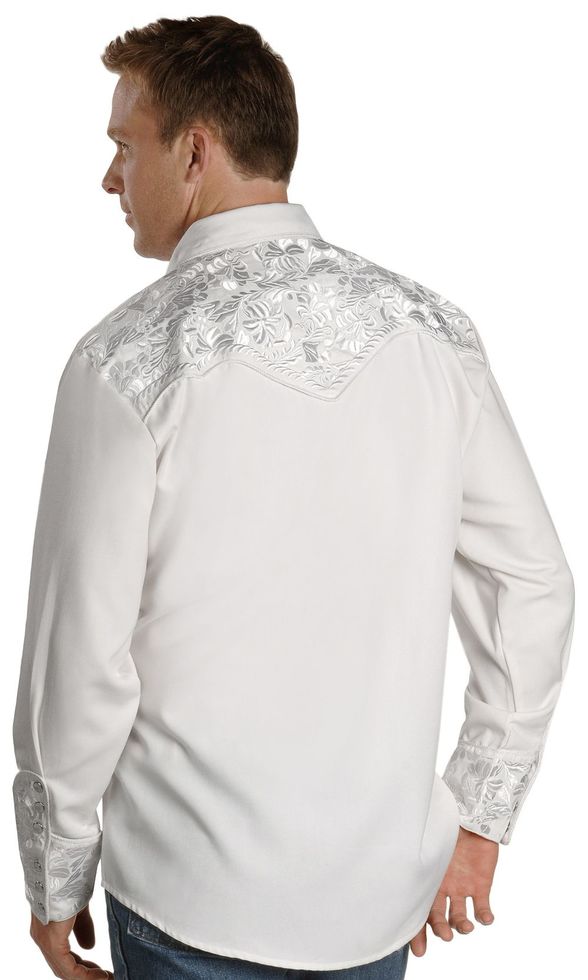 Scully White SHORT SLEEVE Floral Tooled EMB. SHIR L