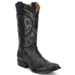 Cuadra Men's Black Ostrich Cowboy Boots R-Toe - Black - RR Western Wear, Cuadra Men's Black Ostrich Cowboy Boots R-Toe - Black