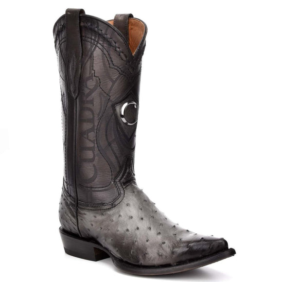 Cuadra Men's Ostrich Traditional Pointed Toe Cowboy Boot - Flame Grey