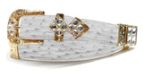 RRango Unisex Gold Tone 4 White Stones Design Ostrich Custom Belt