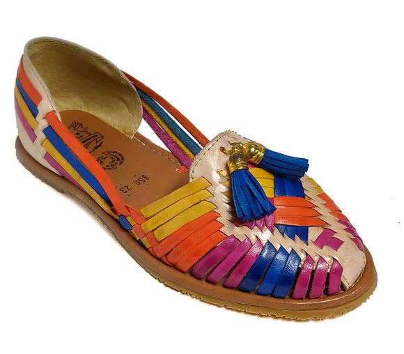 Womens Leather Sandals Huarache with Bell Design Color Tan Multi Color