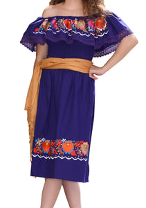 Womens-Traditional-Embroidered-Manta-Off-Shoulder-Dress-Floral-Loop-Purple