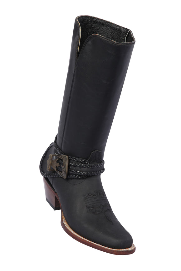 Quincy-Boots-Womens-Grasso-and-Crazy-Leather-Rope-Belt-Black-Rodeo-Toe-Western-Boot