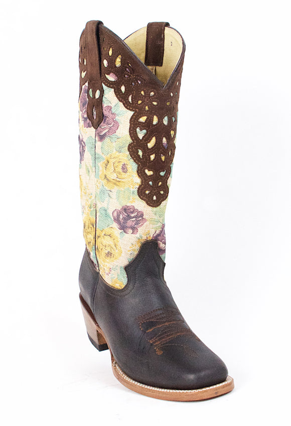 Quincy-Boots-Womens-Grasso-and-Crazy-Leather-Floral-Print-Brown-Rodeo-Toe-Western-Boot