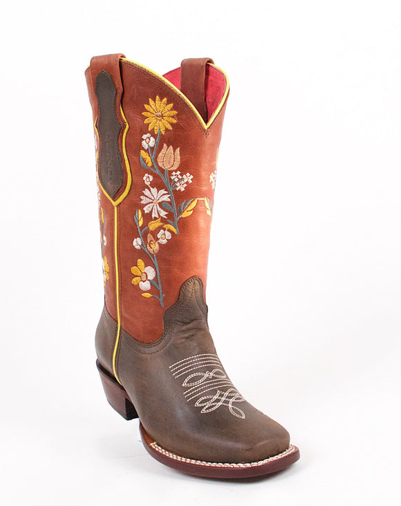 Quincy-Boots-Womens-Volcano-Leather-Floral-Shaft-Brown-Round-Toe-Western-Boot