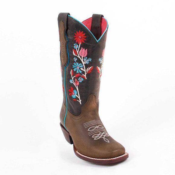 Quincy-Boots-Womens-Volcano-Leather-Floral-Shaft-Chocolate/Cognac-Round-Toe-Western-Boot