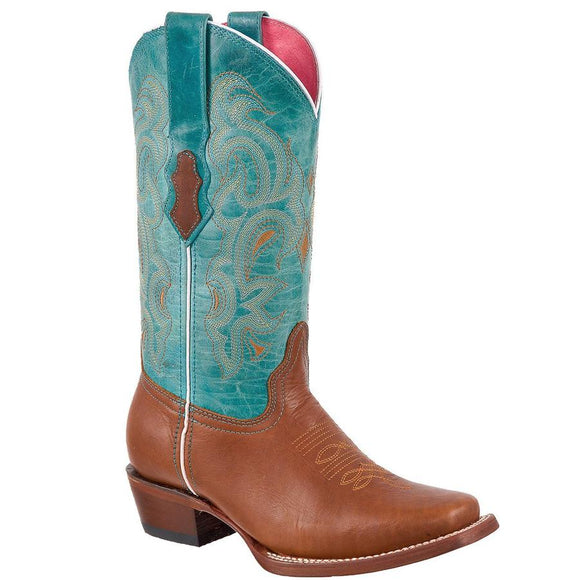 Quincy-Boots-Womens-Crazy-and-Grasso-Leather-Cognac/Turquoise-Rodeo-Toe-Western-Boot