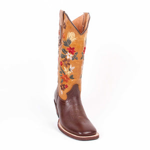 Quincy-Boots-Womens-Floater-Leather-Floral-Brown-Ranch-Toe-Western-Boot