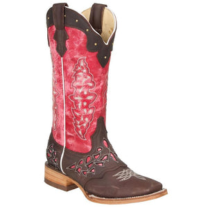 Quincy-Boots-Womens-Crazy-Leather-Choco/Pink-Ranch-Toe-Western-Boot