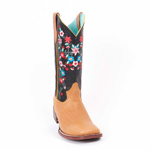 Quincy-Boots-Womens-Floater-Leather-Floral-Honey-Ranch-Toe-Western-Boot