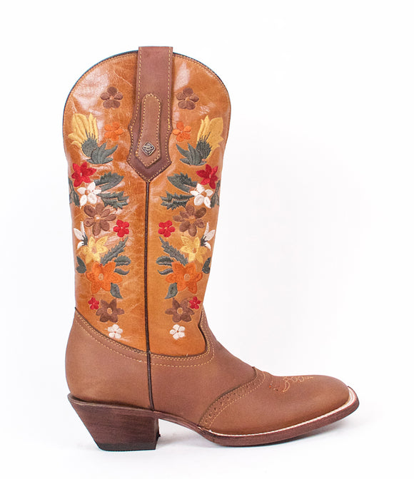 Quincy-Boots-Womens-Crazy-Leather-Floral-Brown-Ranch-Toe-Western-Boot