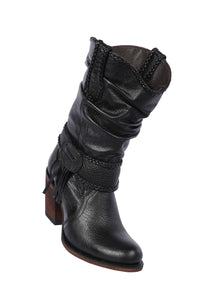 Quincy-Boots-Womens-Fashion-Floater-Leather-Short-Black-Round-Toe-Western-Boot