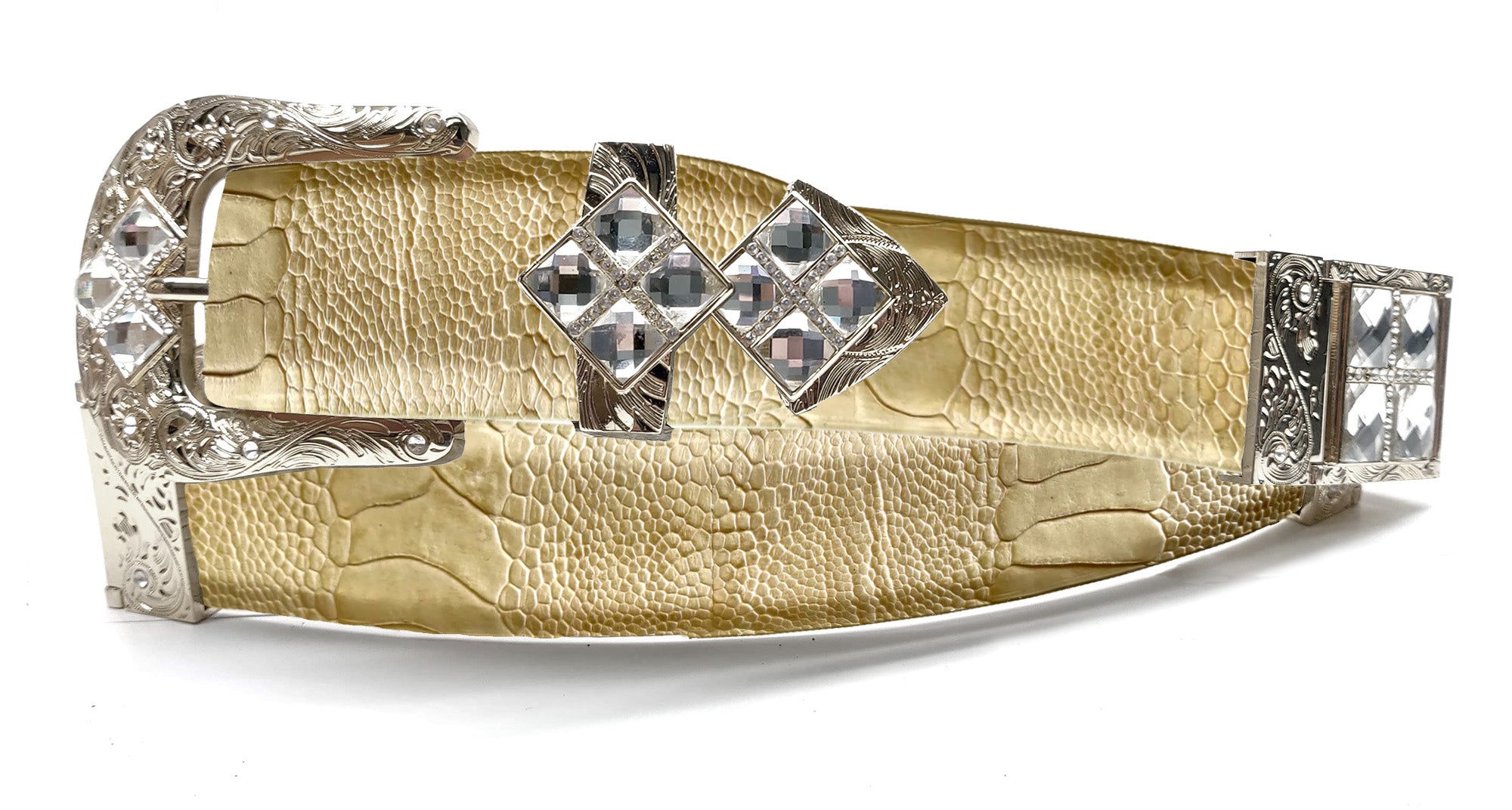 RRango Unisex Gold Tone 4 White Stones
Design Ostrich Custom Belt. RRango Unisex Silver Plated 4 White Stones Design Ostrich  main image 4