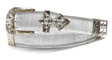 RRango Unisex Silver Tone 4 White Stones Design Osrtich Leg Custom Belt