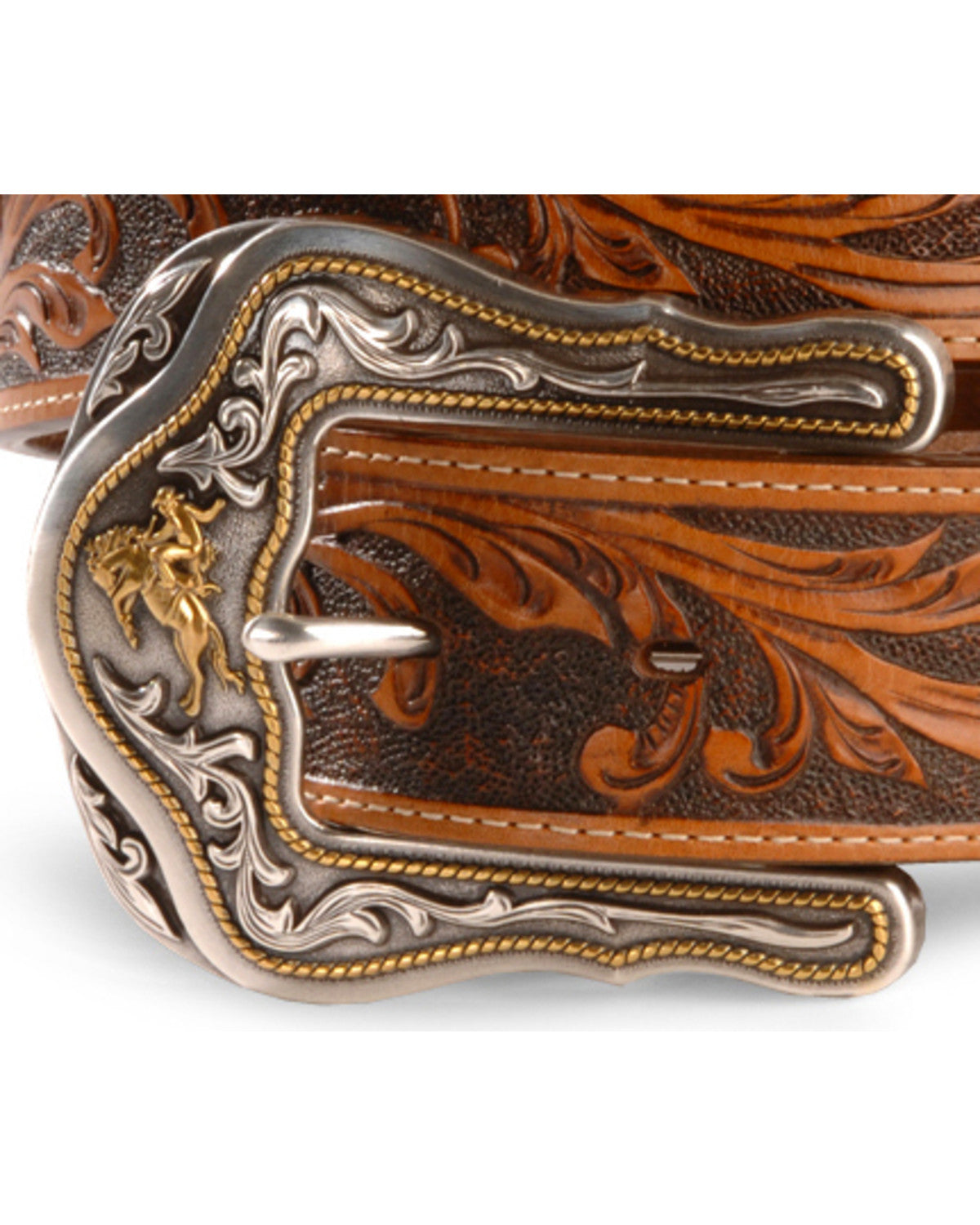 Tony Lama Western Tooled Leather Belt newest Indian Headdress Buckle 44 26614