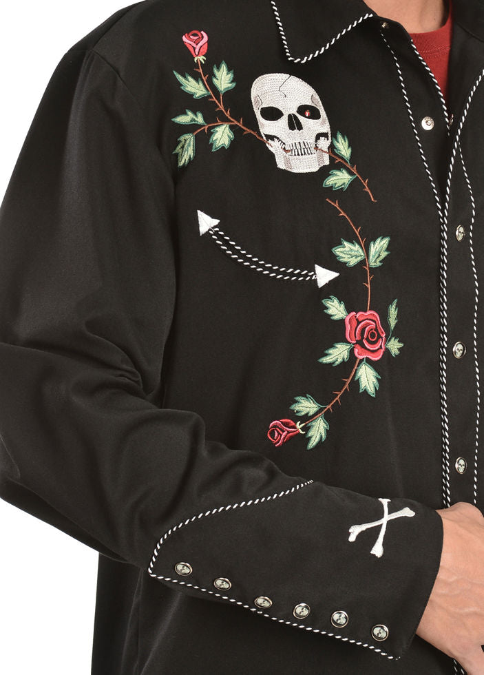 Scully Men's Retro Skull and Roses Shirt - Black Scully Men's Retro Skull and Roses Shirt - Black