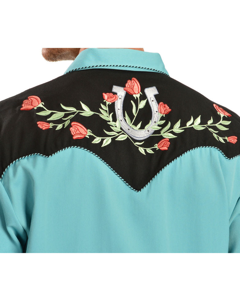 Scully Men's Skull & Roses Western Shirt - Embroidered Retro Design, Big Size, 65% Polyester/35% Rayon - View #2