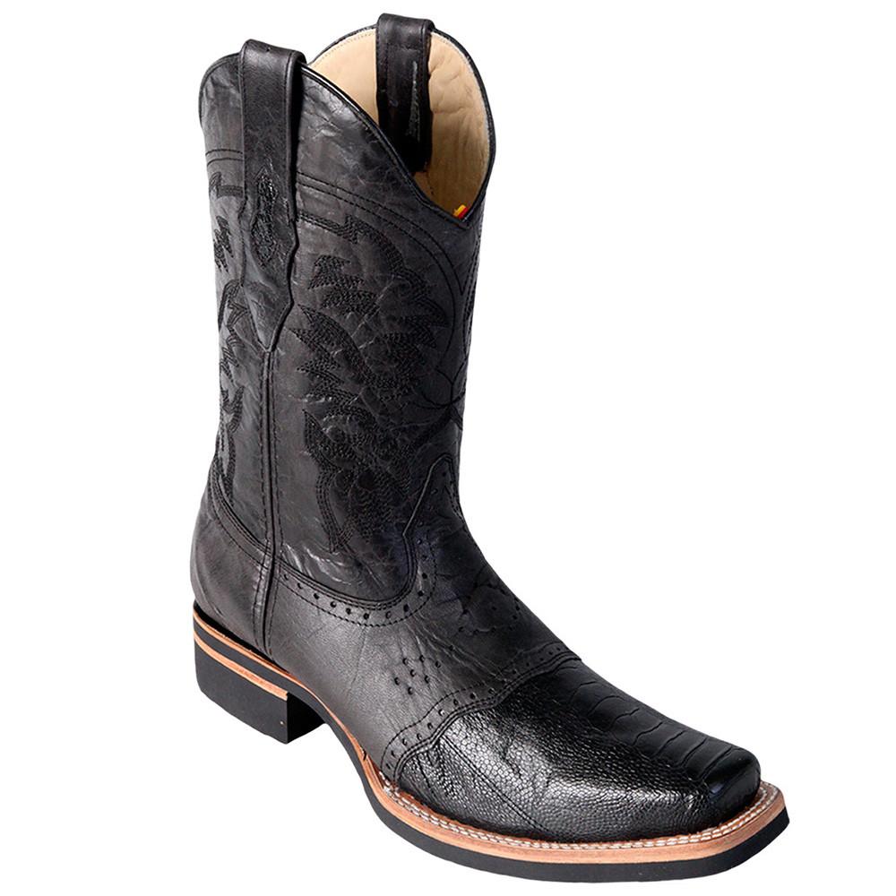 Los Altos Men's Ostrich Leg Saddle Vamp Square Toe Boots