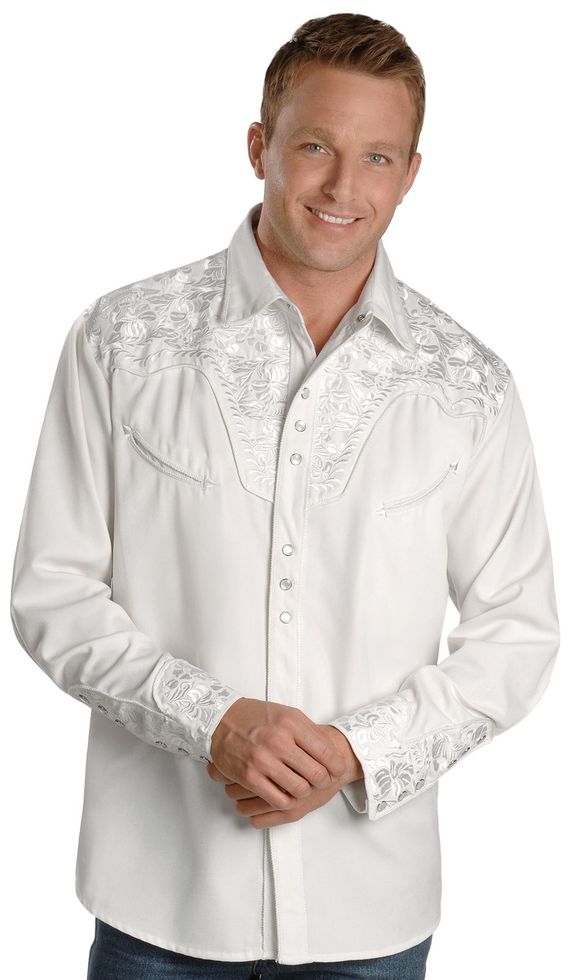 Men's White Diamonds Long Sleeve White Western Shirt 3XL